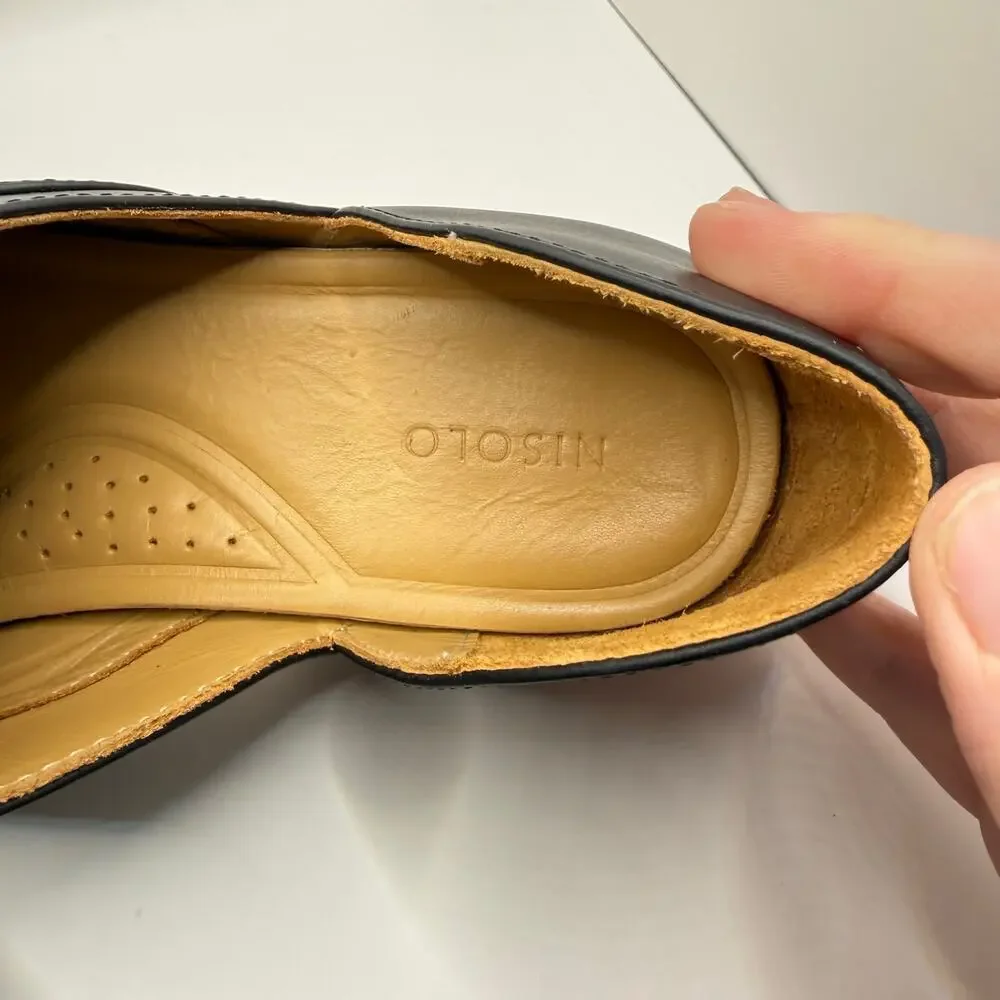 Nisolo Woman’s Emma‎ d’Orsay Oxford 2.0 Black Leather Slip On Shoes- Size 9.5